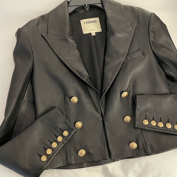 L’AGENCE 🖤 Black Lambskin Leather Cropped Blazer - Size 6 - Picture 5 of 11